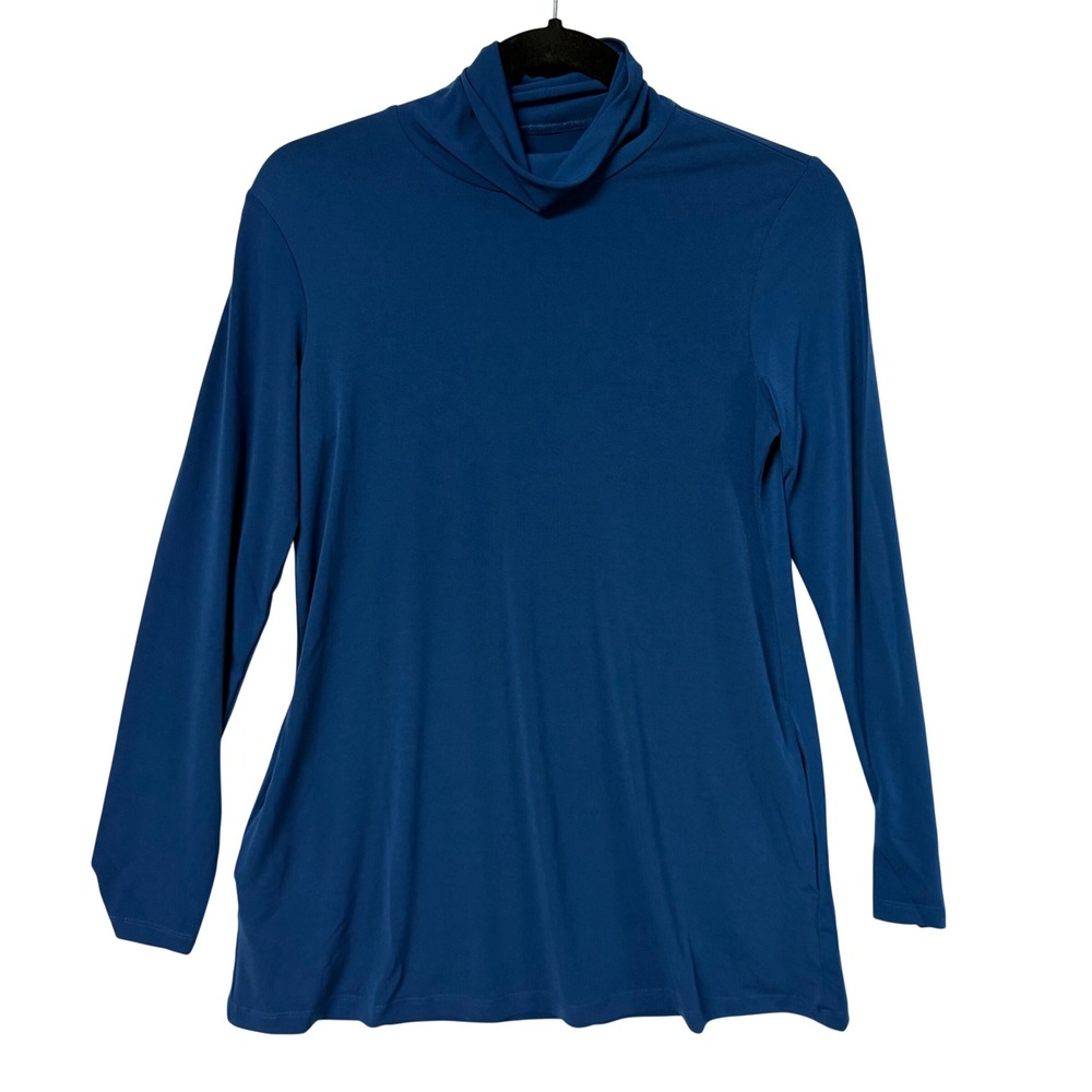 Susan Graver Modern Essentials Liquid Knit Turtleneck Tunic Navy Blue XXS